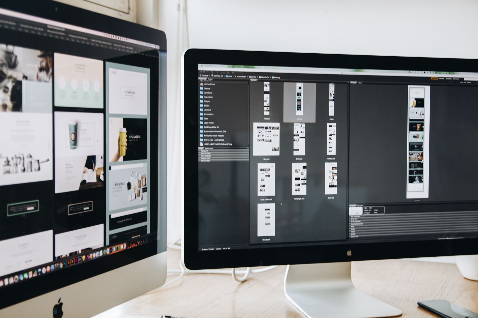 Web design workspace with desktop monitors